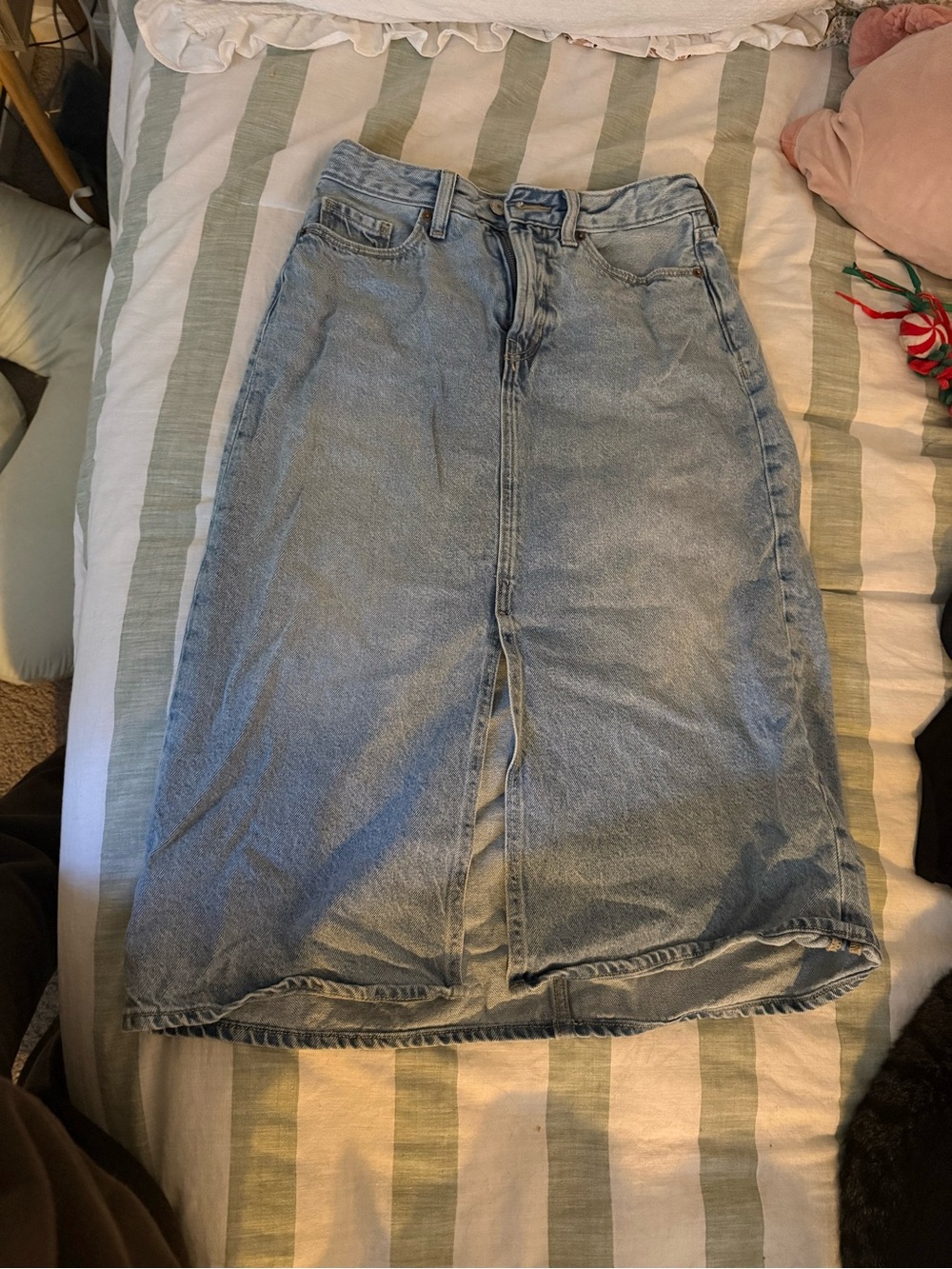 Old Navy Light Blue Denim Midi Skirt with Front Slit